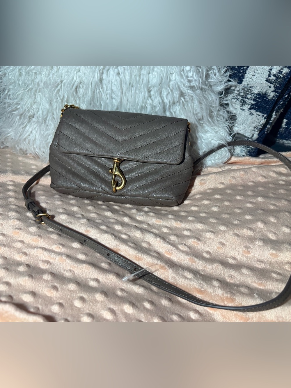 Rebecca Minkoff Quilted Crossbody Bag in Taupe with Gold Hardware. New no Tag.